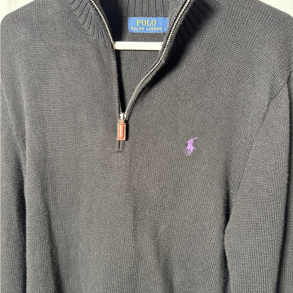 Polo Ralph Lauren Other - Polo Ralph Lauren Qtr Zip Sweater M Black Cotton Mock Neck Pullover Purple Pony